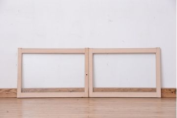 アンティーク　古い木のシンプルなペイントガラス引き戸 2枚セット(1)(窓/ガラス戸)