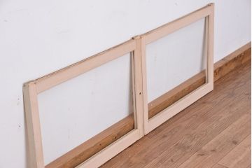 アンティーク　古い木のシンプルなペイントガラス引き戸 2枚セット(1)(窓/ガラス戸)