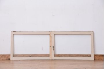 アンティーク　古い木のシンプルなペイントガラス引き戸 2枚セット(1)(窓/ガラス戸)