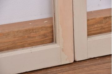 アンティーク　古い木のシンプルなペイントガラス引き戸 2枚セット(1)(窓/ガラス戸)