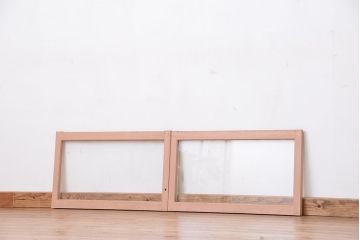 アンティーク　古い木のシンプルなペイントガラス引き戸 2枚セット?(窓/ガラス戸)