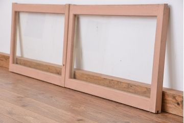 アンティーク　古い木のシンプルなペイントガラス引き戸 2枚セット?(窓/ガラス戸)