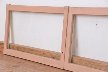 アンティーク　古い木のシンプルなペイントガラス引き戸 2枚セット?(窓/ガラス戸)