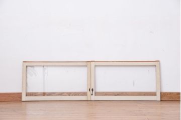アンティーク　古い木のシンプルなペイントガラス引き戸 2枚セット?(窓/ガラス戸)