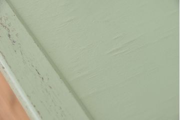 レトロ家具　☆昭和レトロ　アンティークペイントの作業台付き食器棚(モールガラス収納棚)