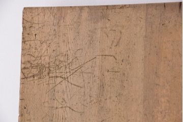 アンティーク家具　1960年代　使い込まれた　ナラ材総無垢　極厚天板(4)(古材、テーブル、材料)