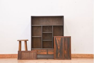 アンティーク家具　古民具・骨董　特別注文造り　前面黒柿材　上質な時代書箱(収納棚、本箱)