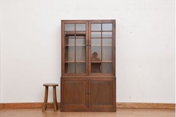 レトロ家具　昭和レトロ　シンプルなデザインの無垢材食器棚(収納棚、本箱、ブックケース)