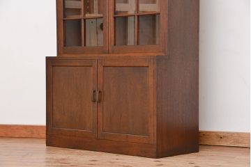 レトロ家具　昭和レトロ　シンプルなデザインの無垢材食器棚(収納棚、本箱、ブックケース)