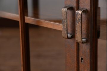 レトロ家具　昭和レトロ　シンプルなデザインの無垢材食器棚(収納棚、本箱、ブックケース)
