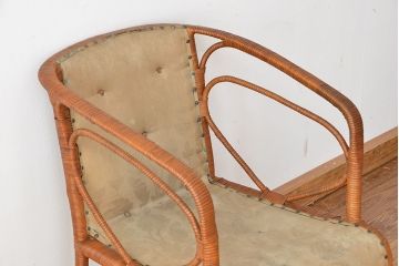 アンティーク家具　大正ロマン　(イタミ有り)シャビーなラタンアームチェア(ダイニングチェア・椅子)