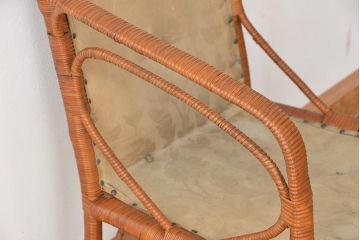 アンティーク家具　大正ロマン　(イタミ有り)シャビーなラタンアームチェア(ダイニングチェア・椅子)