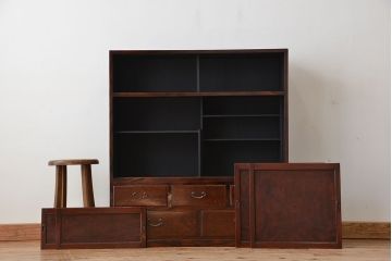 アンティーク家具　古民具・骨董　三方欅材二段重ね　上質な美しい茶箪笥(収納棚)