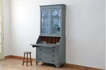 ヴィンテージ家具　イギリスビンテージ　1960年頃　アンティークペイント　かわいらしいビューローブックケース