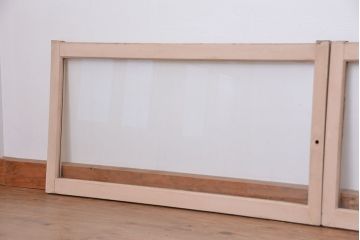 昭和レトロ　シンプルで背の低いペイントガラス戸4枚セット(2)(明り取り、引き戸)