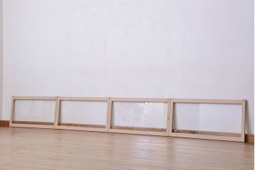昭和レトロ　シンプルで背の低いペイントガラス戸4枚セット(3)(明り取り、引き戸)