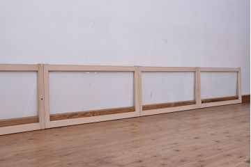 昭和レトロ　シンプルで背の低いペイントガラス戸4枚セット(3)(明り取り、引き戸)
