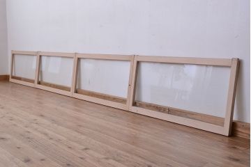 昭和レトロ　シンプルで背の低いペイントガラス戸4枚セット(3)(明り取り、引き戸)