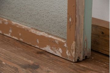アンティーク　ペンキの剥げたシンプルなガラス戸2枚セット(R-011546)