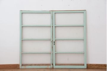 アンティーク　ペンキの剥げたシンプルなガラス戸2枚セット(R-011546)