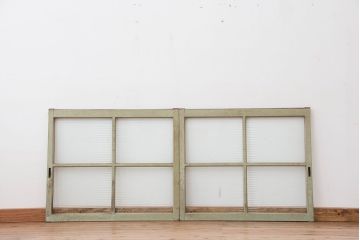 昭和レトロ　ペンキの剥げたモールガラス引き戸2枚セット(窓)