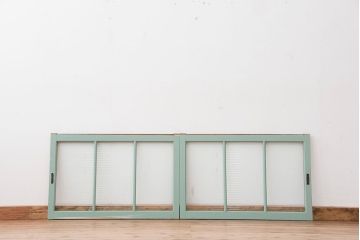 昭和レトロ　ペンキの剥げたモールガラス引き戸2枚セット(4)(ガラス、窓)