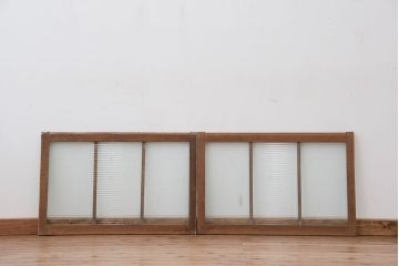 昭和レトロ　ペンキの剥げたモールガラス引き戸2枚セット(4)(ガラス、窓)