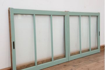 昭和レトロ　ペンキの剥げたモールガラス引き戸2枚セット(6)(ガラス、窓)
