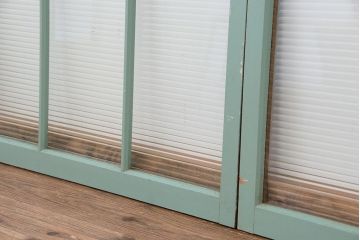 昭和レトロ　ペンキの剥げたモールガラス引き戸2枚セット(6)(ガラス、窓)