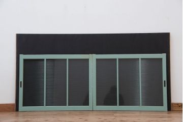 昭和レトロ　ペンキの剥げたモールガラス引き戸2枚セット(6)(ガラス、窓)