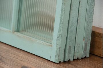 アンティークペイント　古いモールガラス引き戸4枚セット(窓)