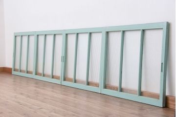 アンティークペイント　古いモールガラス引き戸4枚セット(窓)(2)