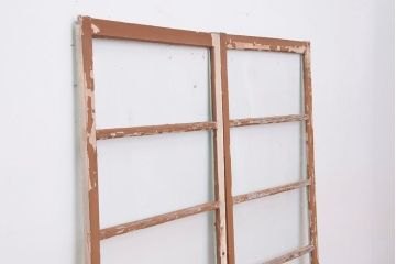 アンティーク建具　ペンキの剥げた風合いがシャビーシックなガラス戸2枚セット(引き戸)(R-011555)