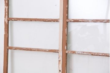 アンティーク建具　ペンキの剥げた風合いがシャビーシックなガラス戸2枚セット(引き戸)(R-011555)