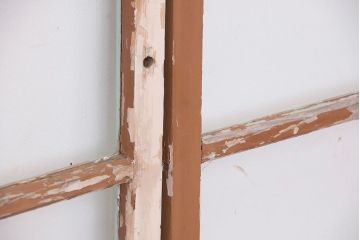 アンティーク建具　ペンキの剥げた風合いがシャビーシックなガラス戸2枚セット(引き戸)(R-011555)