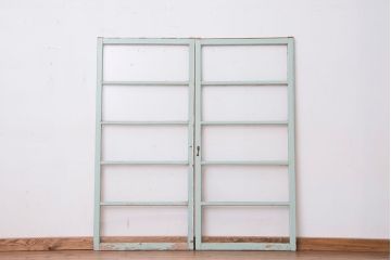 アンティーク建具　ペンキの剥げた風合いがシャビーシックなガラス戸2枚セット(引き戸)(R-011555)