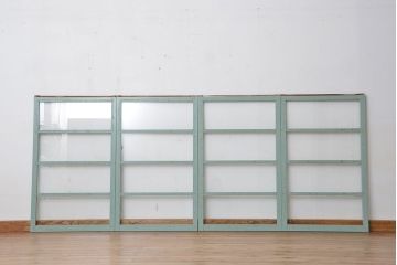 アンティーク　シンプルなペンキの剥げたガラス戸4枚セット(窓、引き戸)