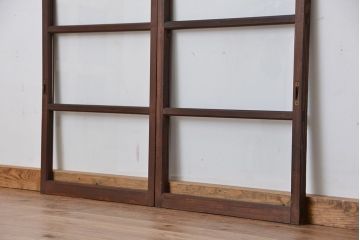 昭和レトロ　縦長ガラス戸2枚(引き戸)