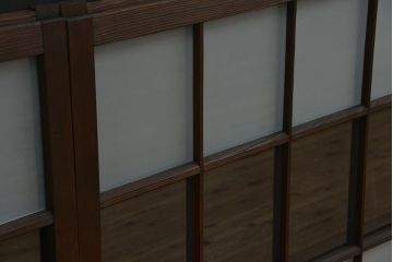アンティーク　マス目格子ガラス戸2枚(引き戸)