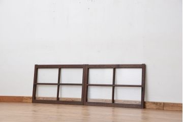アンティーク　古い木のシックなモールガラス引き戸2枚セット?(ガラス戸、窓)