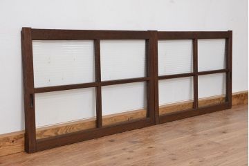 アンティーク　古い木のシックなモールガラス引き戸2枚セット?(ガラス戸、窓)
