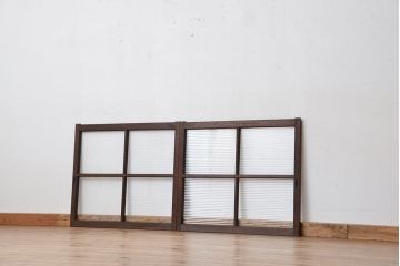 アンティーク　古い木のシックなモールガラス引き戸2枚セット?(ガラス戸、窓)