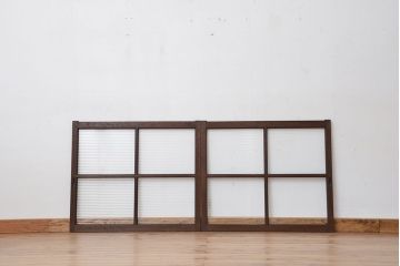 アンティーク　古い木のシックなモールガラス引き戸2枚セット?(ガラス戸、窓)
