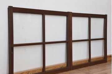 アンティーク　古い木のシックなモールガラス引き戸2枚セット?(ガラス戸、窓)
