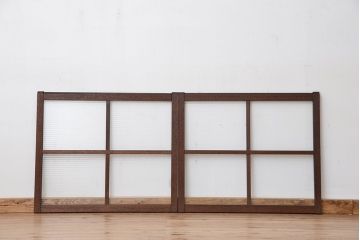 アンティーク　古い木のシックなモールガラス引き戸2枚セット?(ガラス戸、窓)