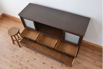 レトロ家具　昭和レトロ　四枚引き戸の時代箪笥ローボード(収納棚)