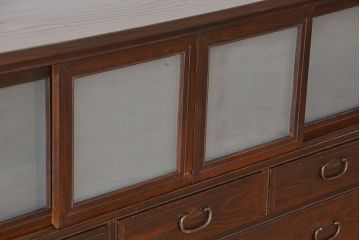 レトロ家具　昭和レトロ　四枚引き戸の時代箪笥ローボード(収納棚)