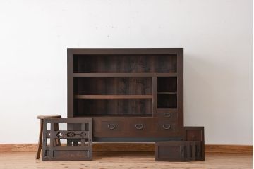 アンティーク家具　古民具・骨董　四尺水屋箪笥の鉄脚付きサイドボード(収納棚、リビングボード)