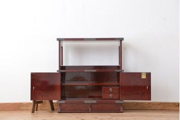 新同品　彫金、伝統工芸士「菊広」作、木地蝋塗り岩谷堂箪笥飾り棚(購入金額約60万)