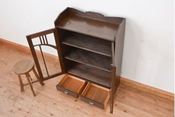 アンティーク家具　大正ロマン　古い栓材のシックで上質な本箱(ブックケース)